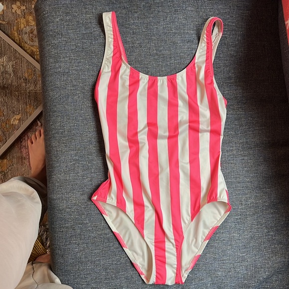 Solid & Striped Anne-Marie One-Piece Swimsuit – Small | Hot Pink & White Stripe - Picture 1 of 9